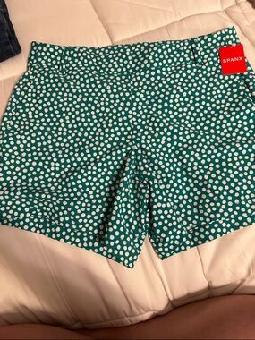 SPANX Teal White Polka Dot Stretch Bermuda Shorts